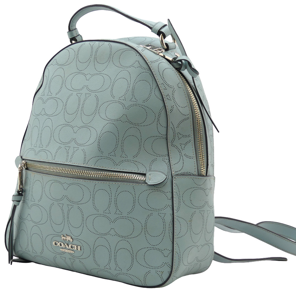 VTG Coach New York Jordyn Perforated Signature Leather Backpack Light Blue Zip